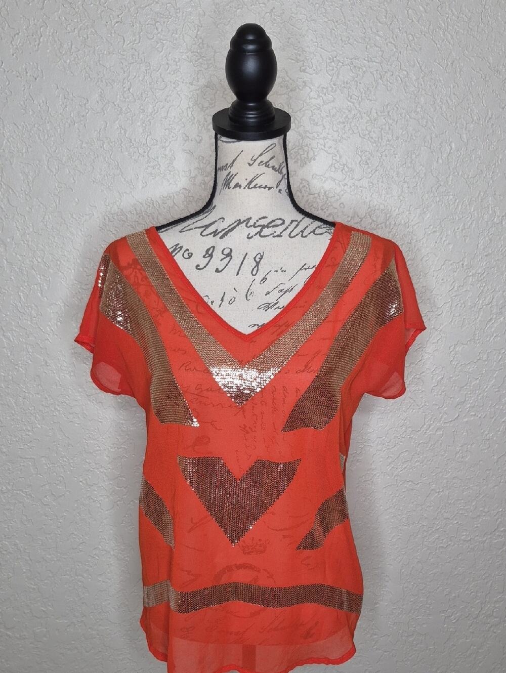 Worthington Sheer Top With Sequin Detail Size S